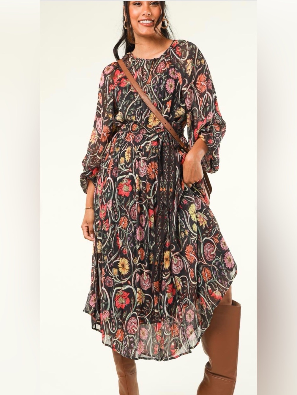 STELLA FOREST Transparant floral maxi dress Anna black medium sheer